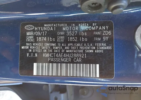 2017 Hyundai Accent Se z USA, uszkodzony, nr VIN KMHCT4AE4HU288921